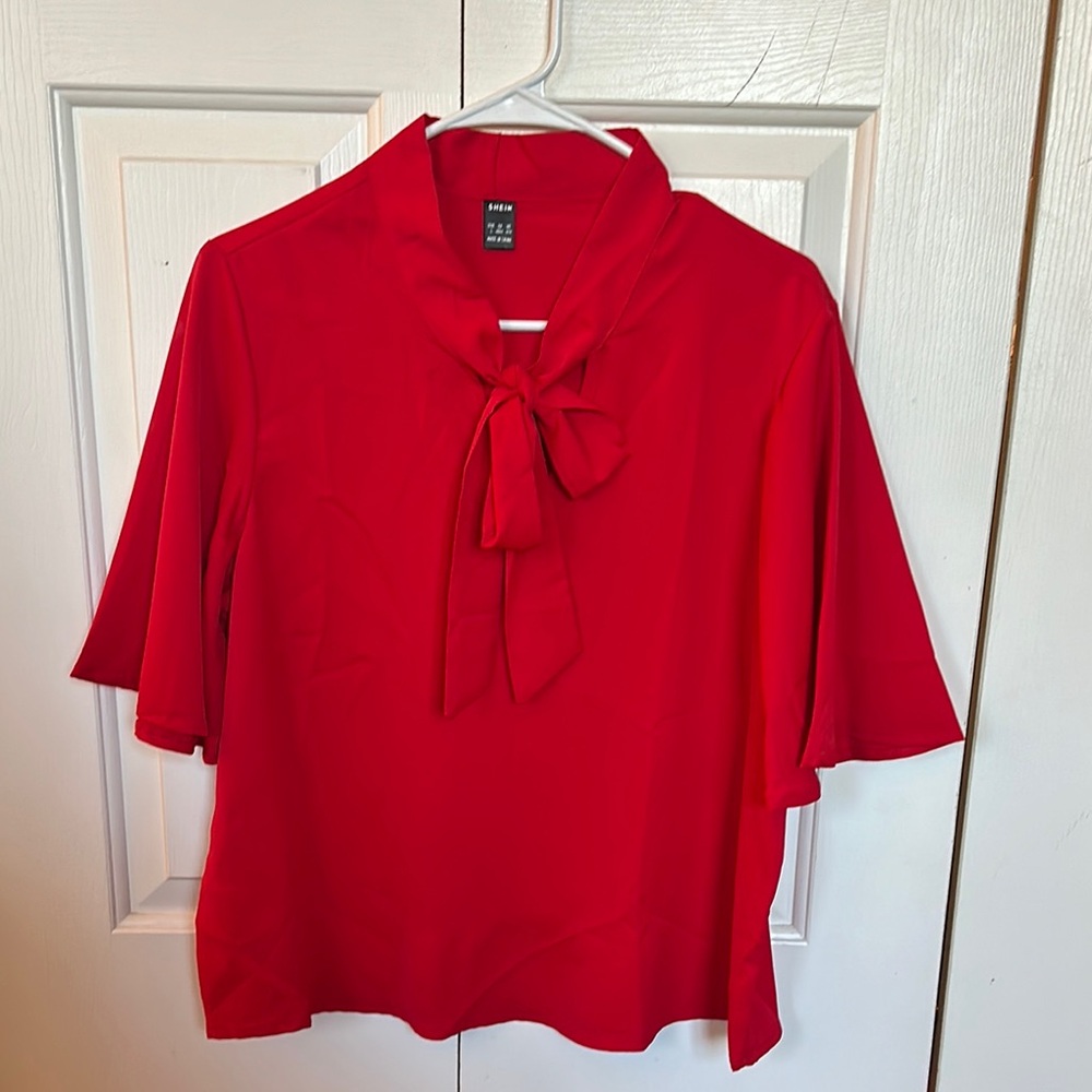 Uniqlo Women's Red Bow Tie Top